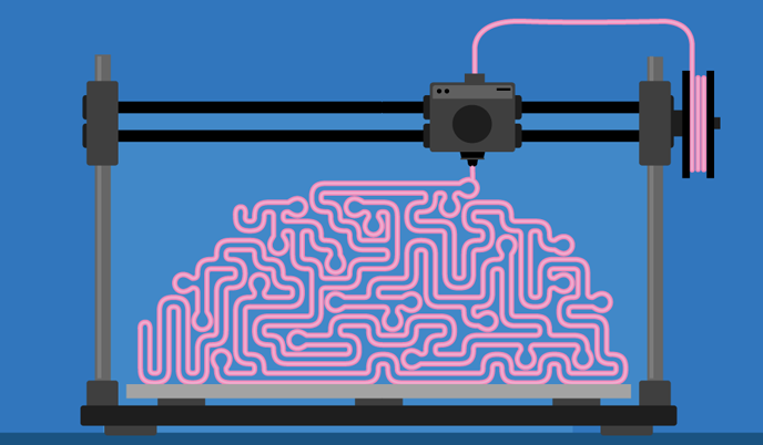 A 3D printer making a brain shape using pink filament