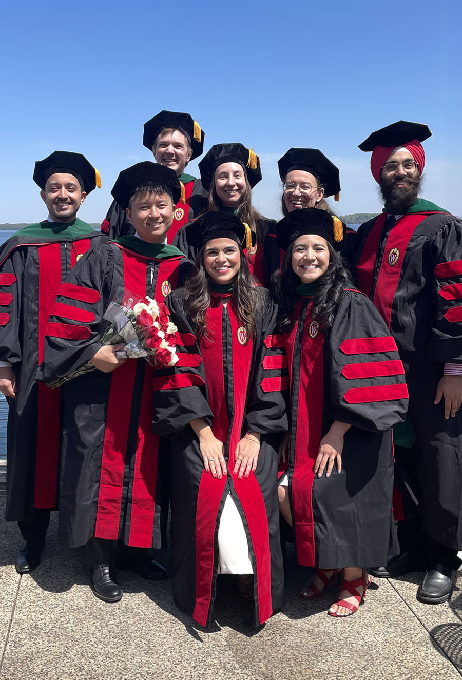 MD-PhD students gathered at the UW Memorial Terrace after the graduation recognition ceremony