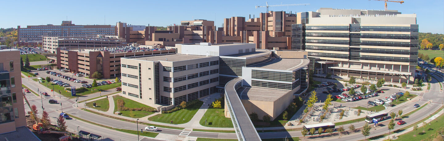 An exterior view of UW's Medical Sciences Complex