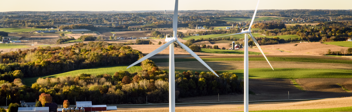 wind turbines in a rural Wisconsin landscape
