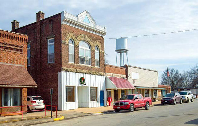 A quaint downtown street in a rural area