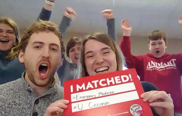 Medical student Sarah Styer celebrating a residency match