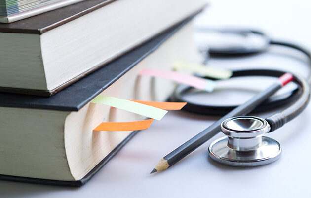 Textbooks and a stethoscope