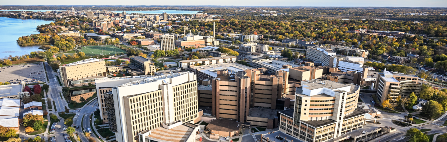 Aerial view of west campus looking toward the capitol