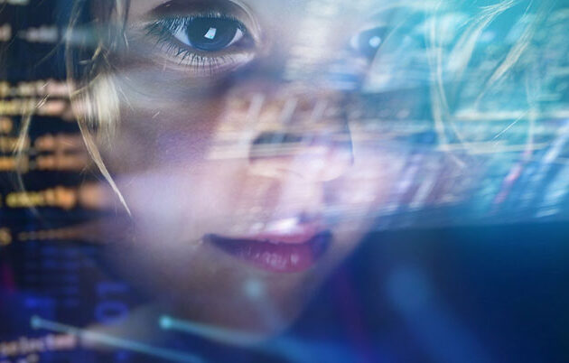A child staring at a digital screen