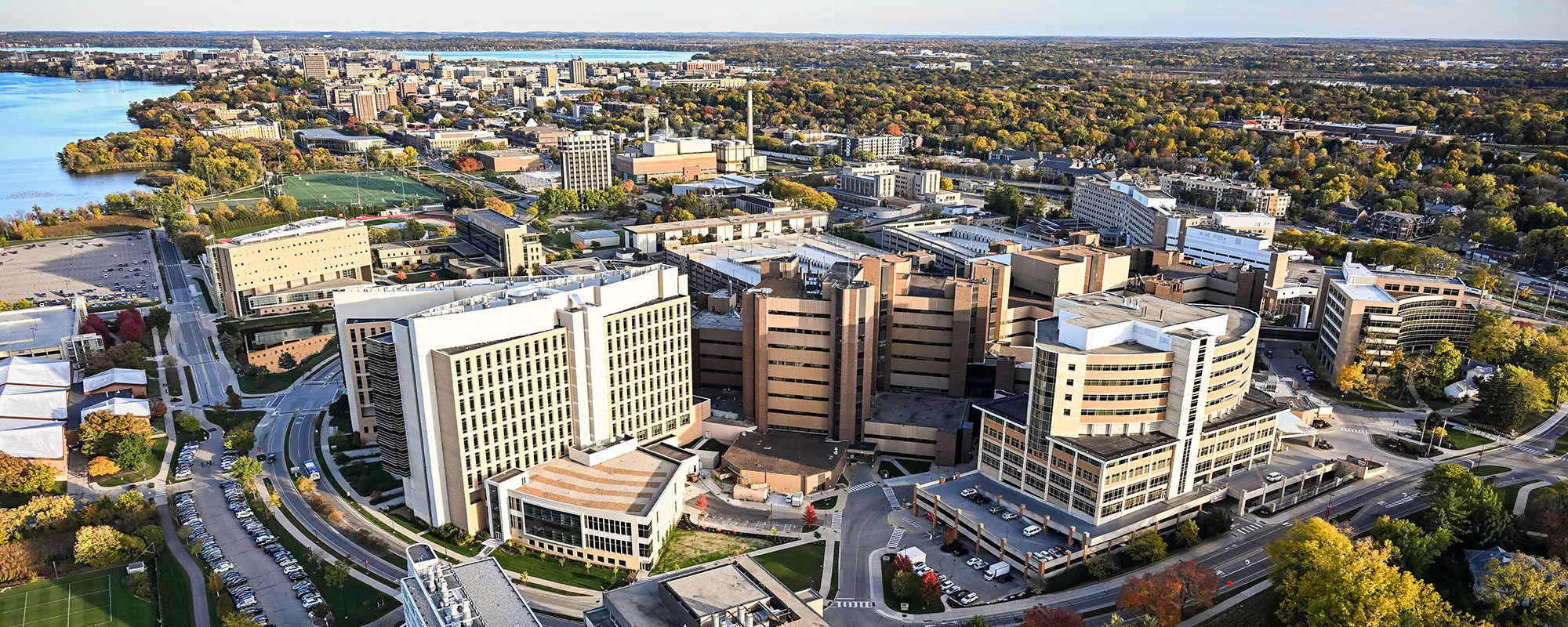 Aerial view of the west side of UW–Madison campus