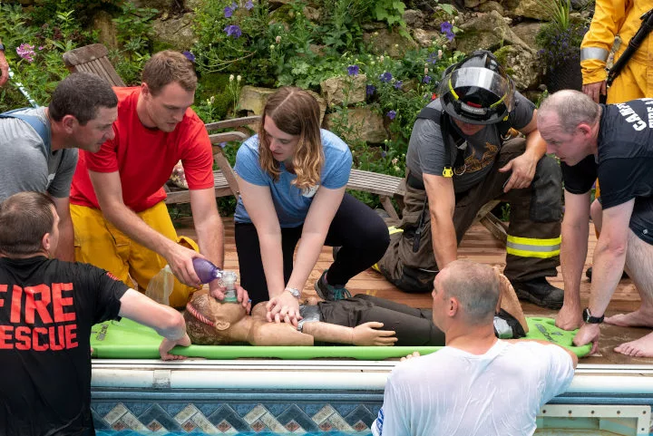 A medical student practicing CPR