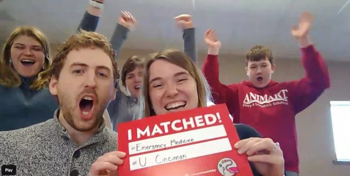 Medical student Sarah Styer celebrating a residency match